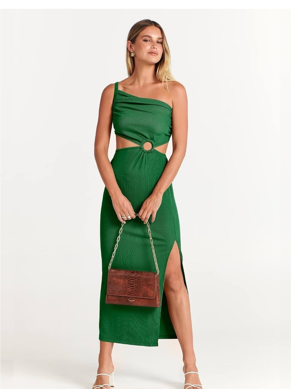 NWT | Anrabess | Green One-Shoulder Cutout Maxi Dress